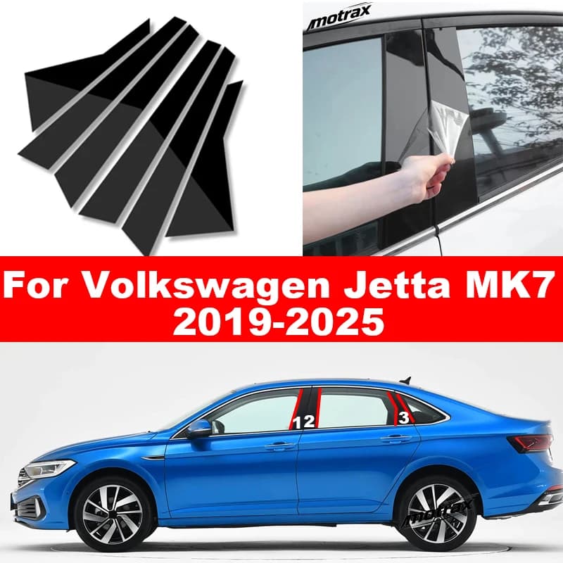 For Volkswagen VW Jetta MK7 2019-2025 Car Window Door Column B C Pillar Post Trim Cover Glossy Black PC Stickers Accessories