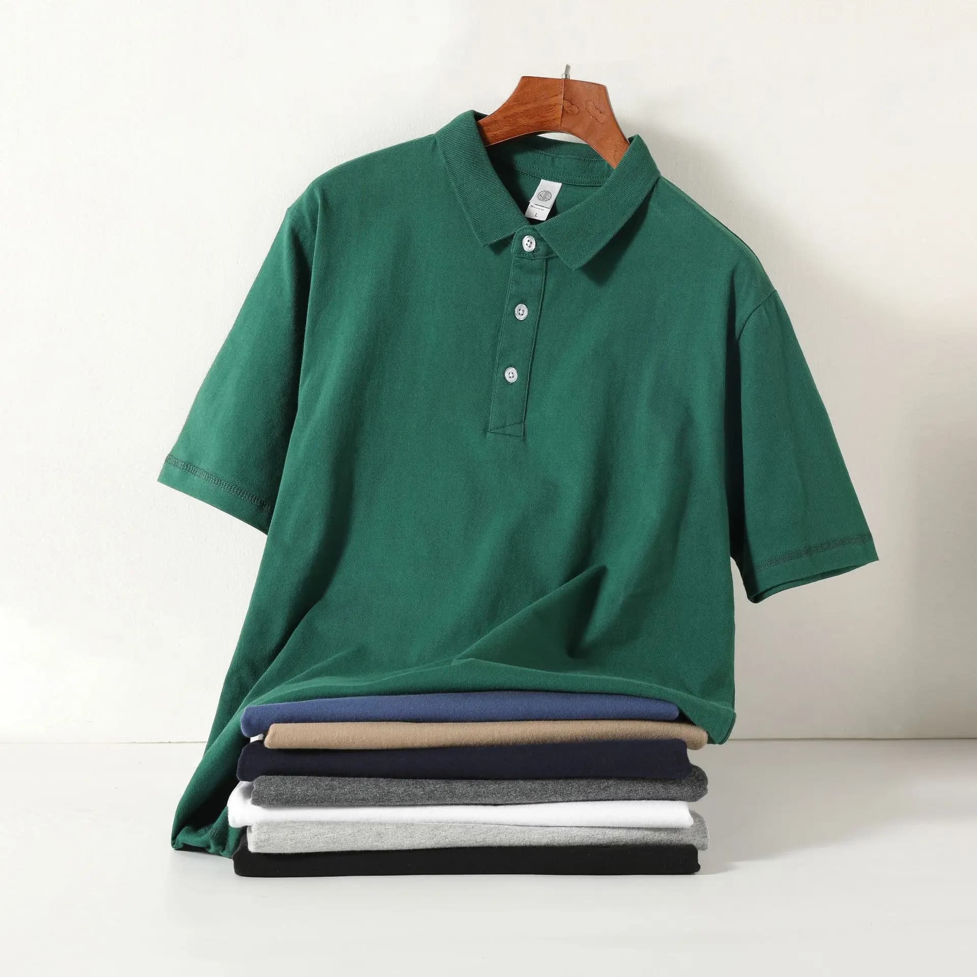 Dark Green Short-sleeved Polo Shirt Summer Loose Khaki Lapel Men's T-shirt