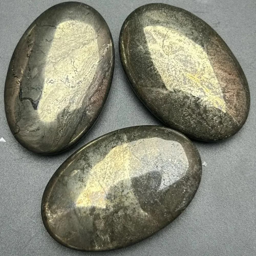Polished Natural Pyrite Palm Stone for Reiki Healing, Meditation & Energy Work, Raw Crystal Pocket Worry Stone
