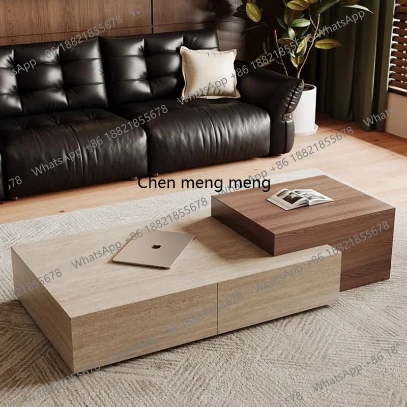 E182 R  Vintage Style Cave Stone Slab Living Room Home Coffee Table TV Cabinet Set Modern Minimalist