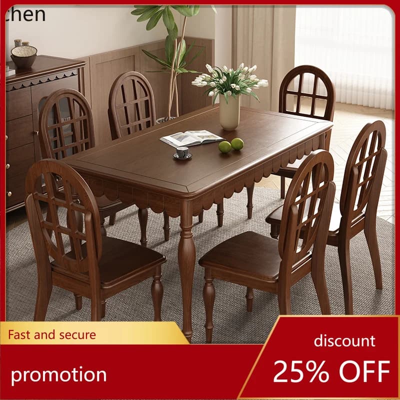 HXL solid wood rectangular dining table Home restaurant Light luxury dining table combination Leather soft bag chair
