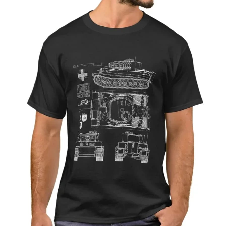 Wehrmacht Panzerkampfwagen VI Ausf. E Panzer Tiger Tank Blueprint T-Shirt. Summer Cotton Short Sleeve O-Neck Mens T Shirt New