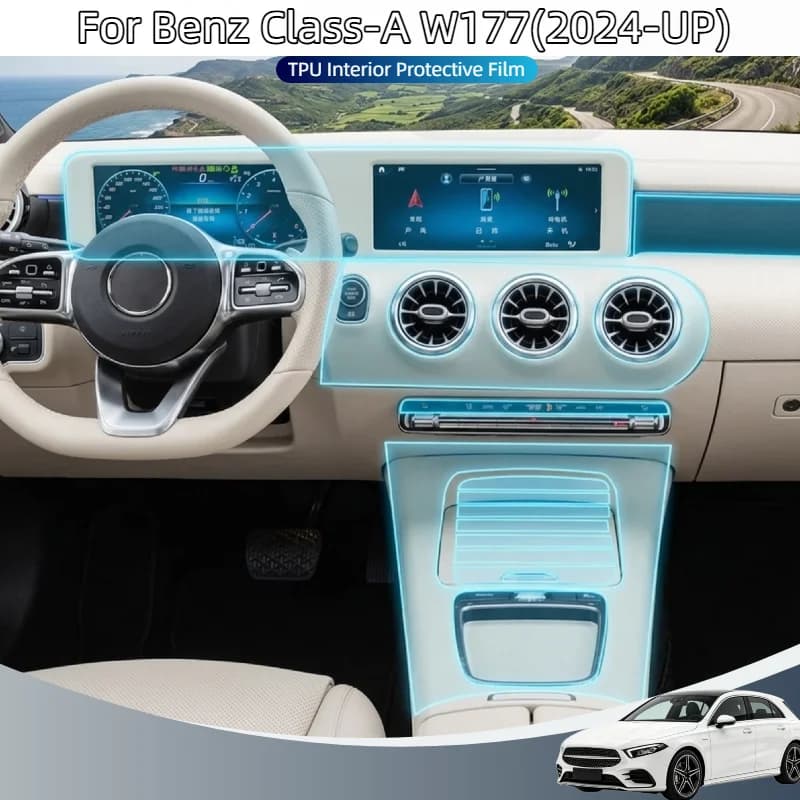 For Mercedes Benz MB A-Class W177 2024 2025 Car Center Console Gear Panel Navigation Screen TPU Interior Protective Film