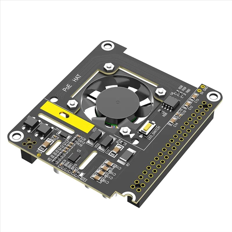 Poe HAT For Raspberry Pi 5 With Cooling Fan/Computer Module 5, With Automatic Discoloration LED Light