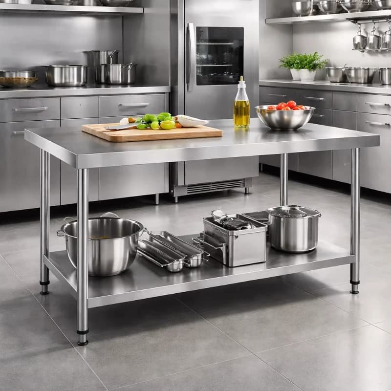 Commercial stainless steel workbench: stainless steel preparation table with lower shelf