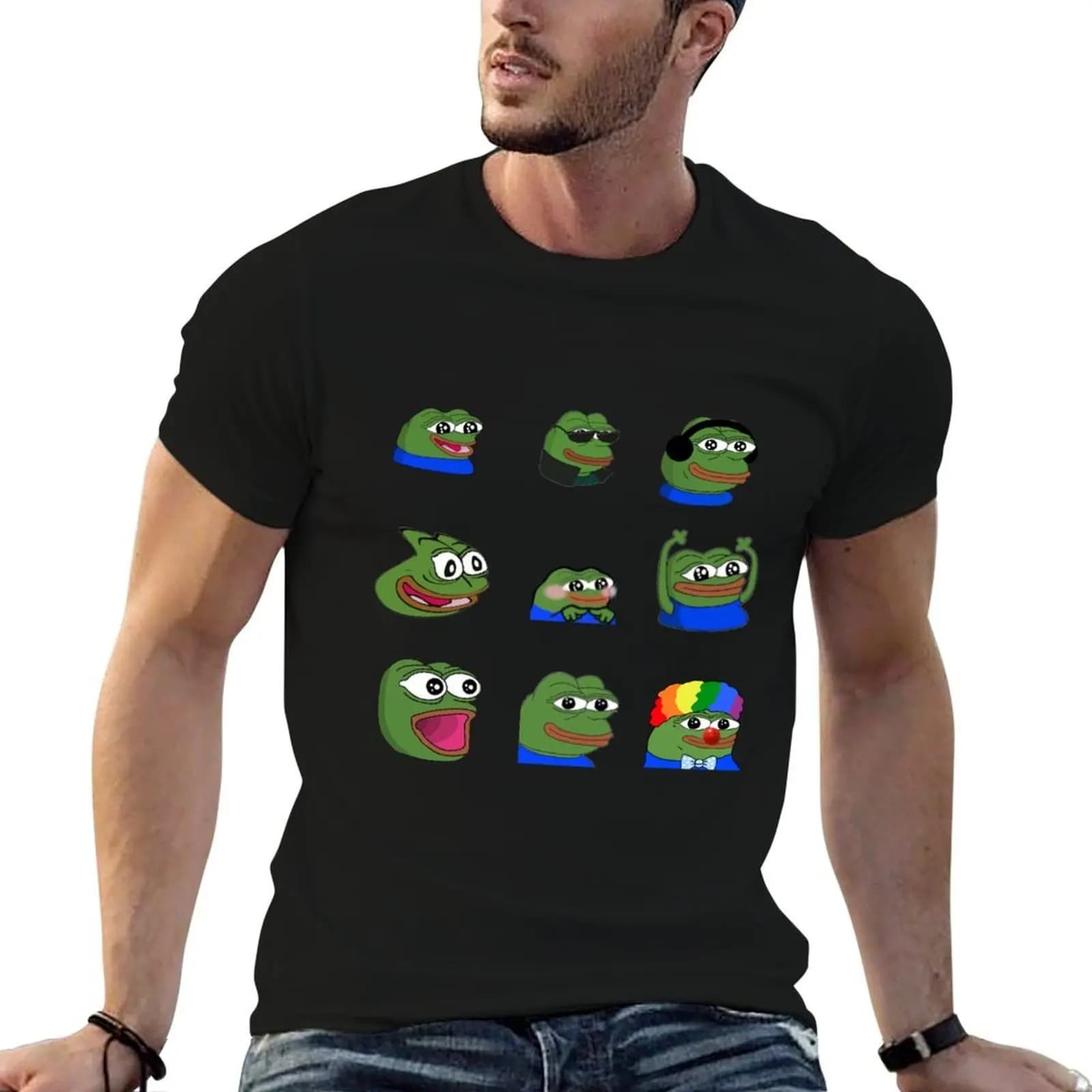 Peepo Emotes (Black) T-Shirt vintage cotton graphic tees black t shirts for men