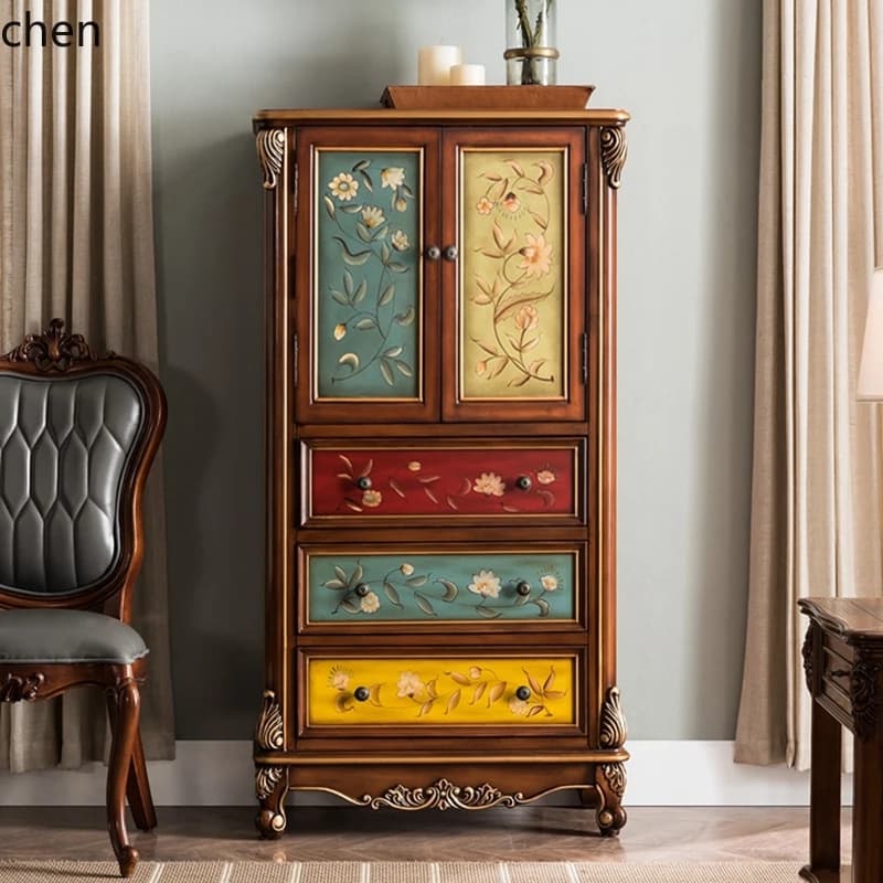 ZMLChest of Drawers Standing Cabinet Tall Cabinet Storage Solid Wood Painted Entrance