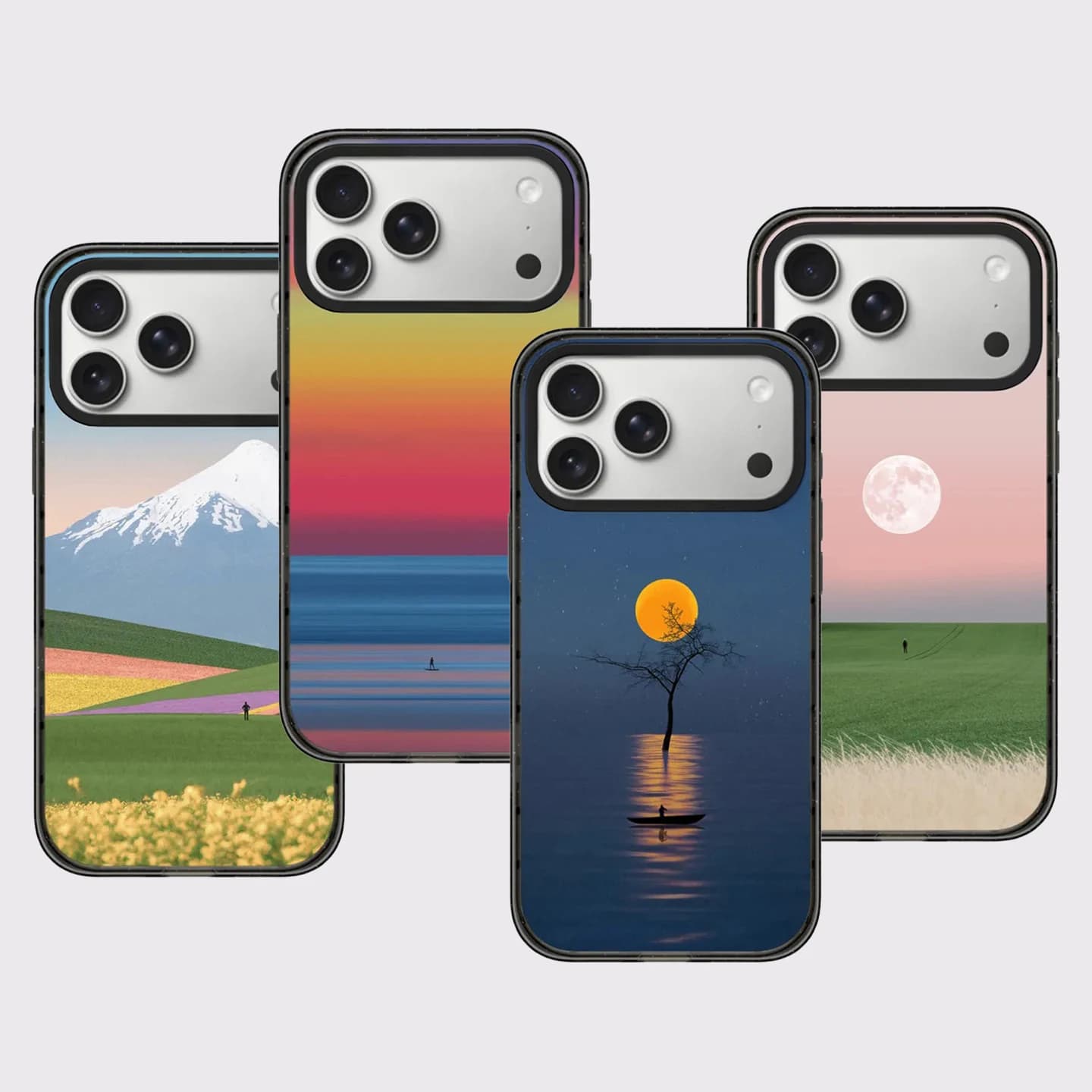 Landscape Painting Sunset Acrylic Black Border Magnetic Impact Cover for IPhone 13 14 15 16 17 Pro Max Case for IPhone 17 Air