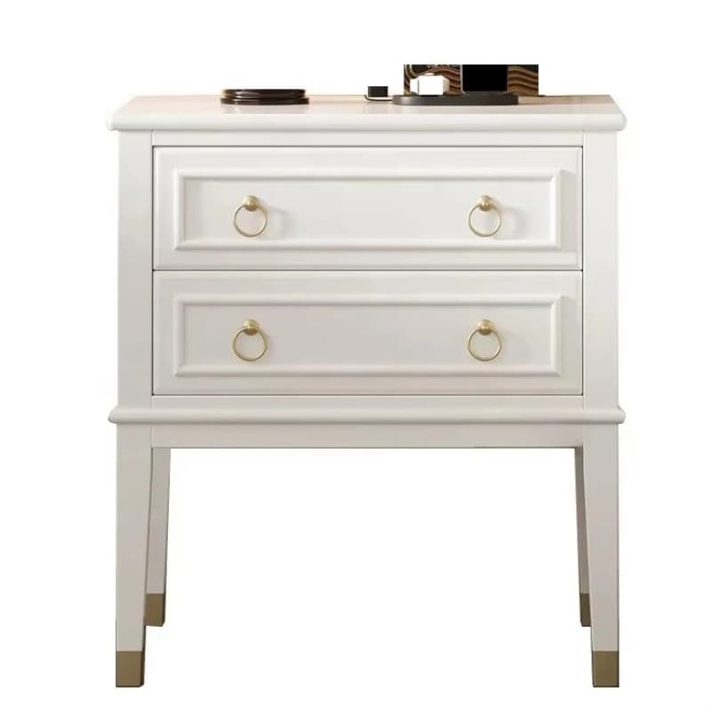 Modern style white wooden bedside table with two drawers for bedrooms