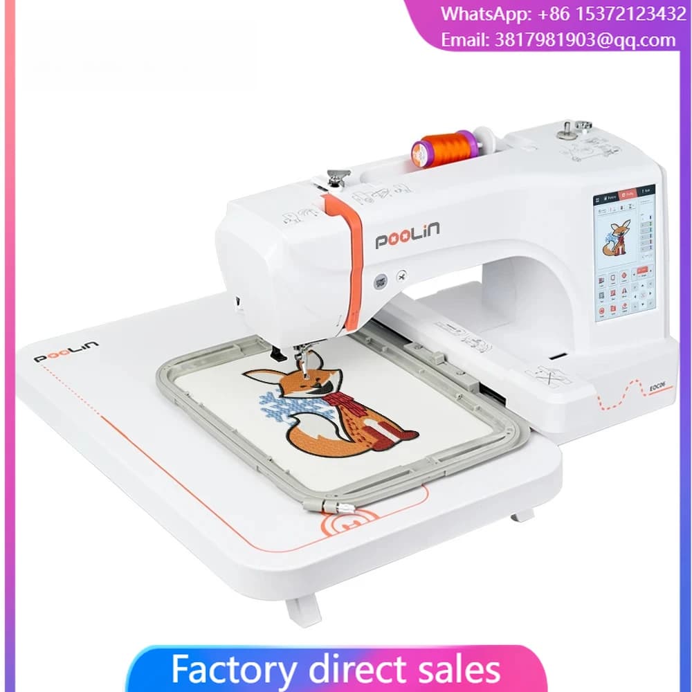 EOC06 PooLin China Hot Sale Color Touch Screen Home Easy To Use Computerized Small Household Embroidery Machine