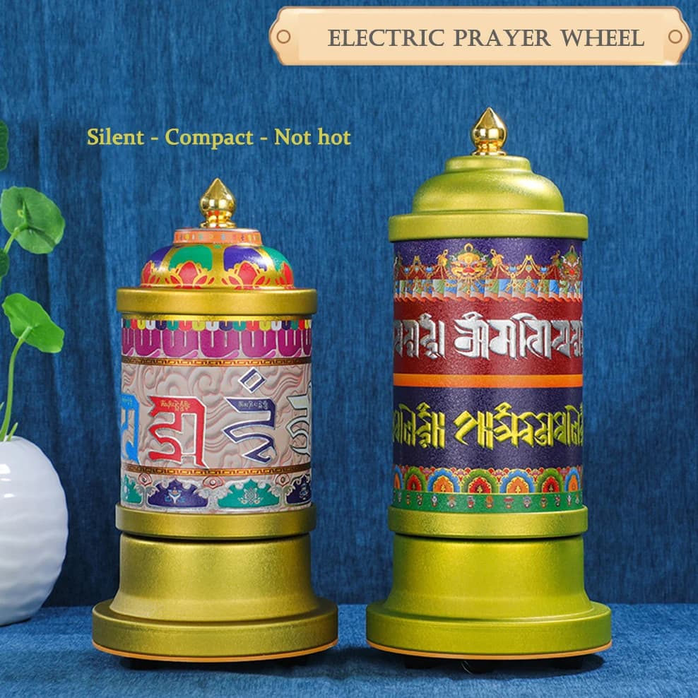 Electric Prayer Wheel, Silent Rotation Six-Character Mantra Sutra Wheel with USB Interface, Home Buddhist Hall Ornaments