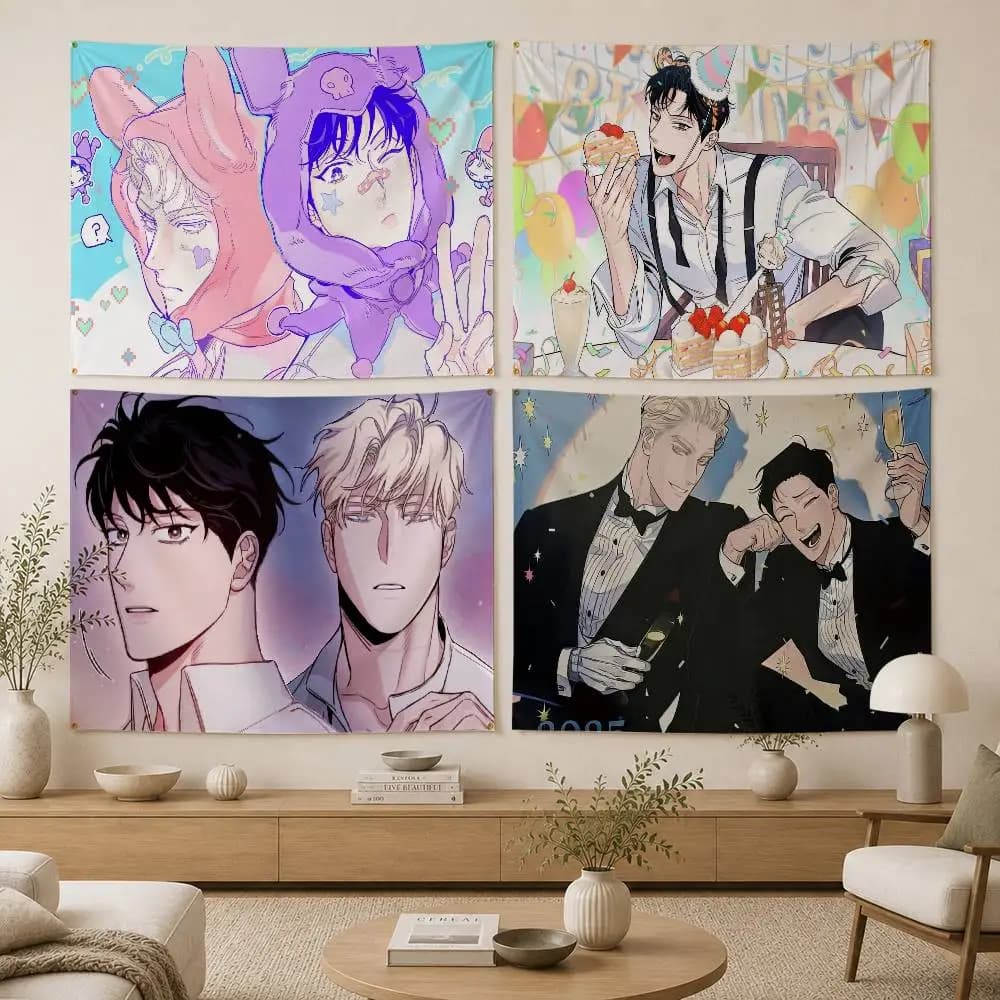 BL Manhwa R-Roses And Champagne Flag Digital Printing Banner for Garage Wall Out Door Decoration