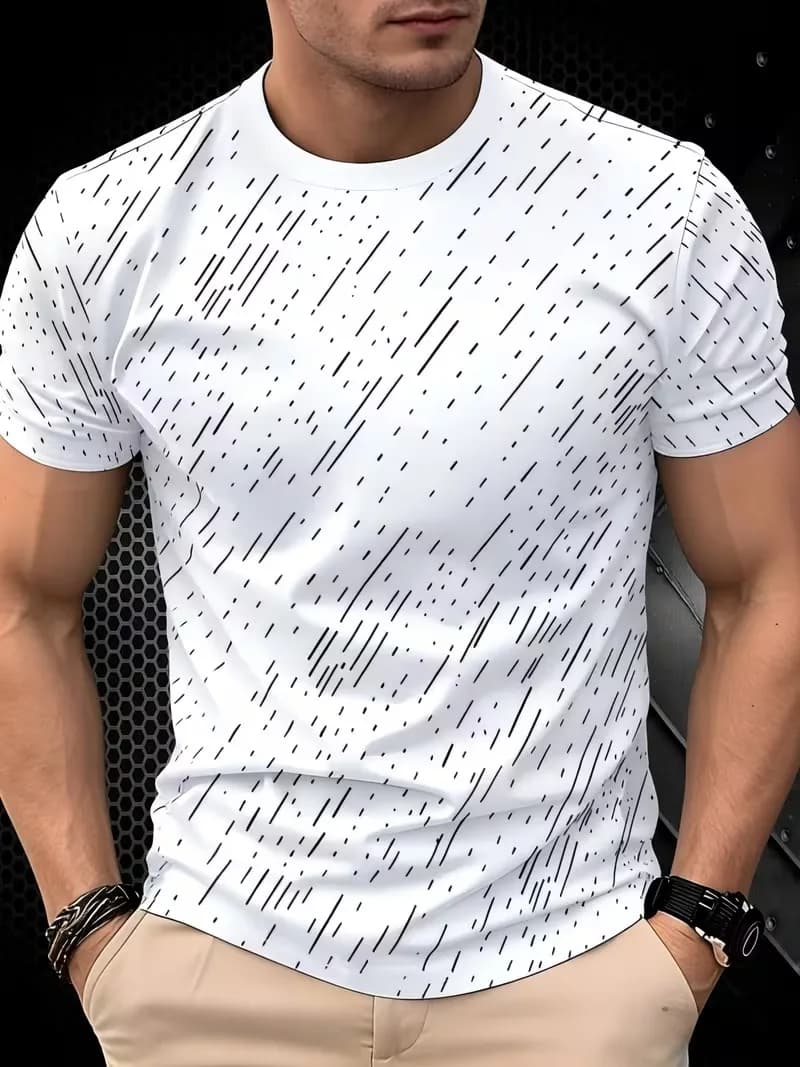 Black diagonal lines 3D digital printing men's T-shirt fashionable minimalist style casual short sleeved versatile men's shirt