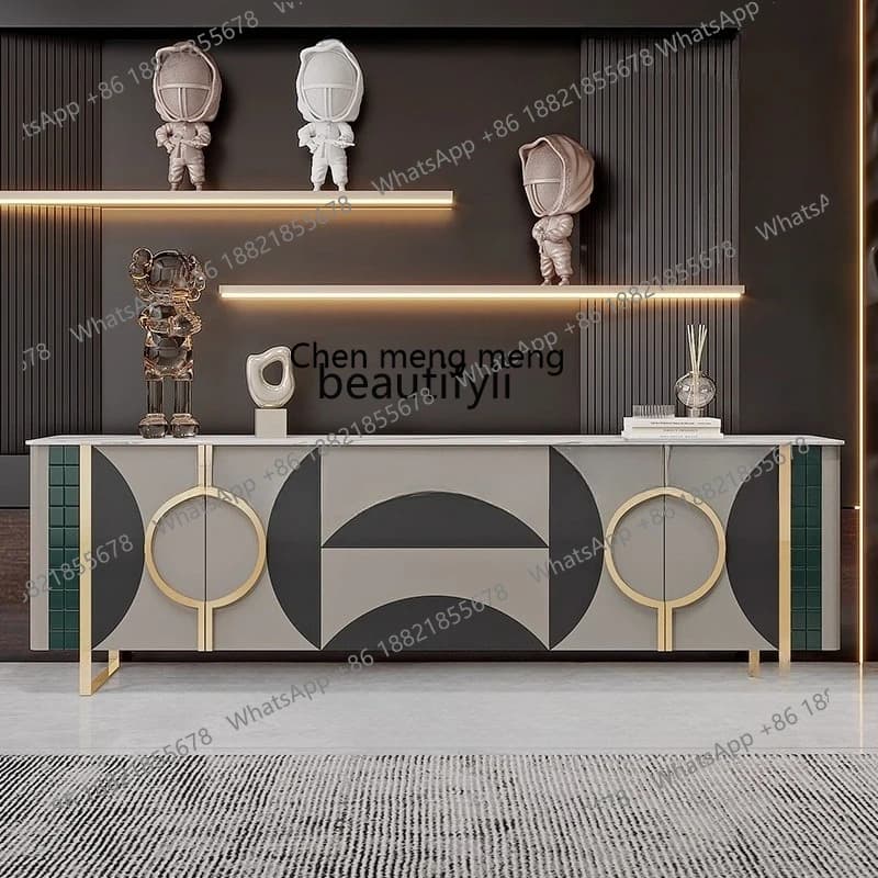 X Light Luxury Rock Board TV Cabinet Combination Painted Modern Minimalist Small Apartment Living Room Floor Cabinet Solid Wood