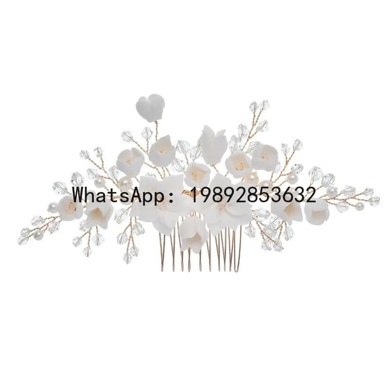 FS Fashion  Bridal Headgear Pearl Ceramic Flower Hair Accessories Wedding Dress Handmade Hair Comb Hair