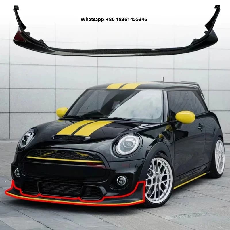 For F56  Cooper S (JCW Front Only) 2PCS Carbon Front Bumper Lip Duck Lip Spoiler Guard Cover Body Kit