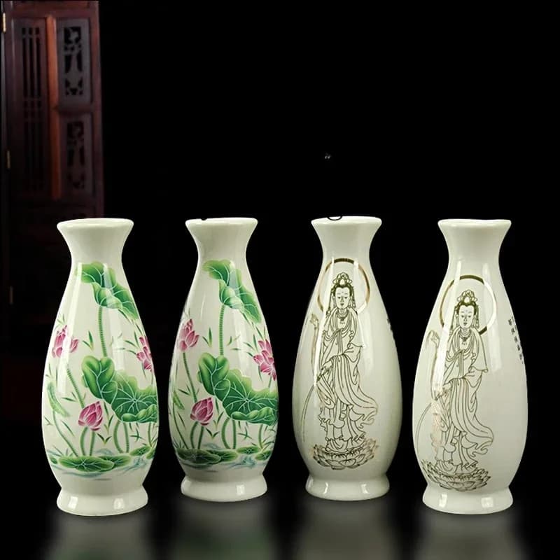 r5.20  relief ceramic lotus flower vase for Buddha, purified water bottle for Buddha front vase, Buddhist hall home decoration