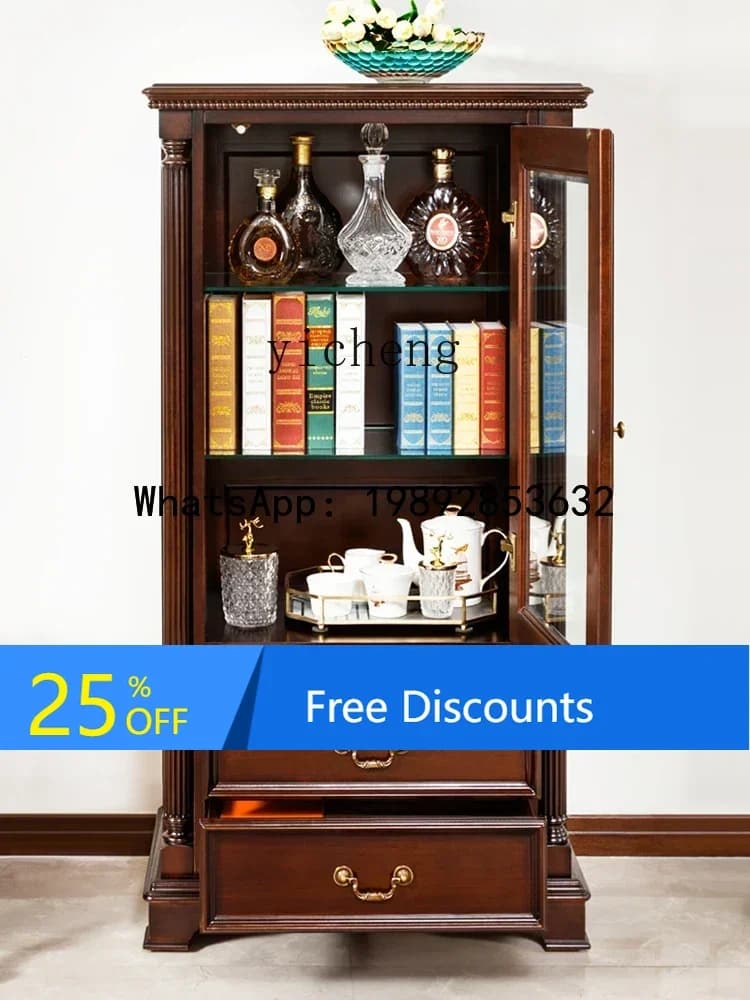 LYY Tqh Vintage Pure Solid Wood Wine Cabinet Log Wall Tea Cabinet Locker Cherrywood Side Cabinet