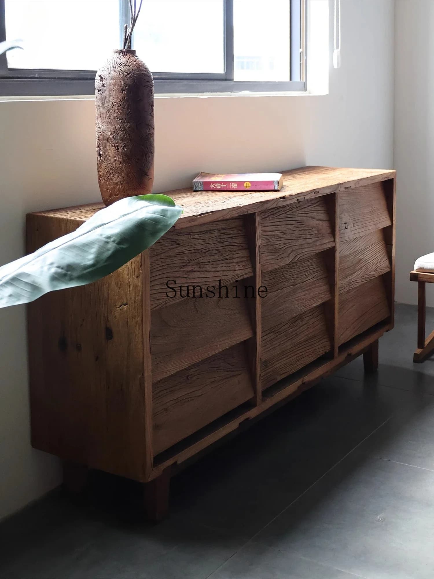 Nine buckets dining side locker living room tea cabinet old elm solid wood antique  FT