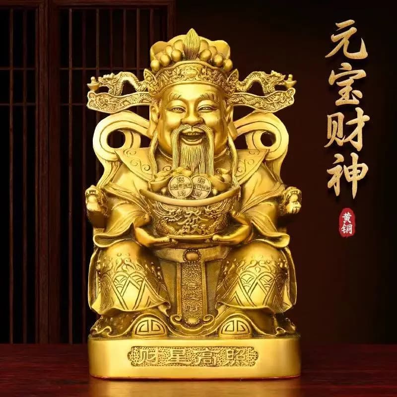 Copper God of Wealth Figurine for Home and Store Opening, Yuanbao God of Wealth Statue, Full Copper Feng Shui God of Wealth, Lar