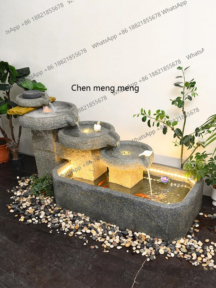 Chinese stone grinding water fountain ornament living room balcony floor-to-ceiling fish pond landscape courtyard, decoration