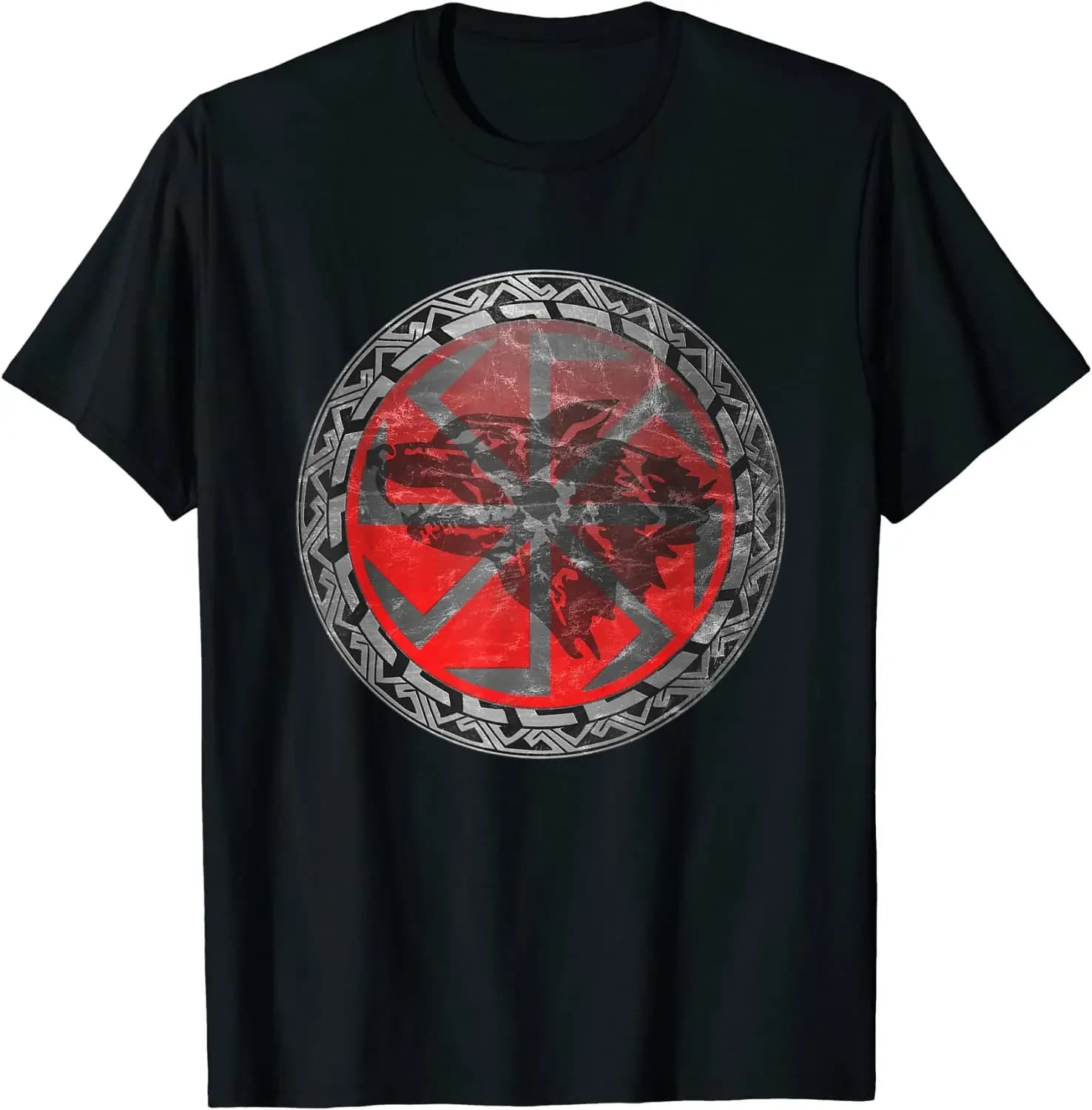 Slavic Myth Kolovrat Symbol Nordic Wolf Celtic Rune T-Shirt 100% Cotton O-Neck Short Sleeve Summer Casual Mens T-shirt