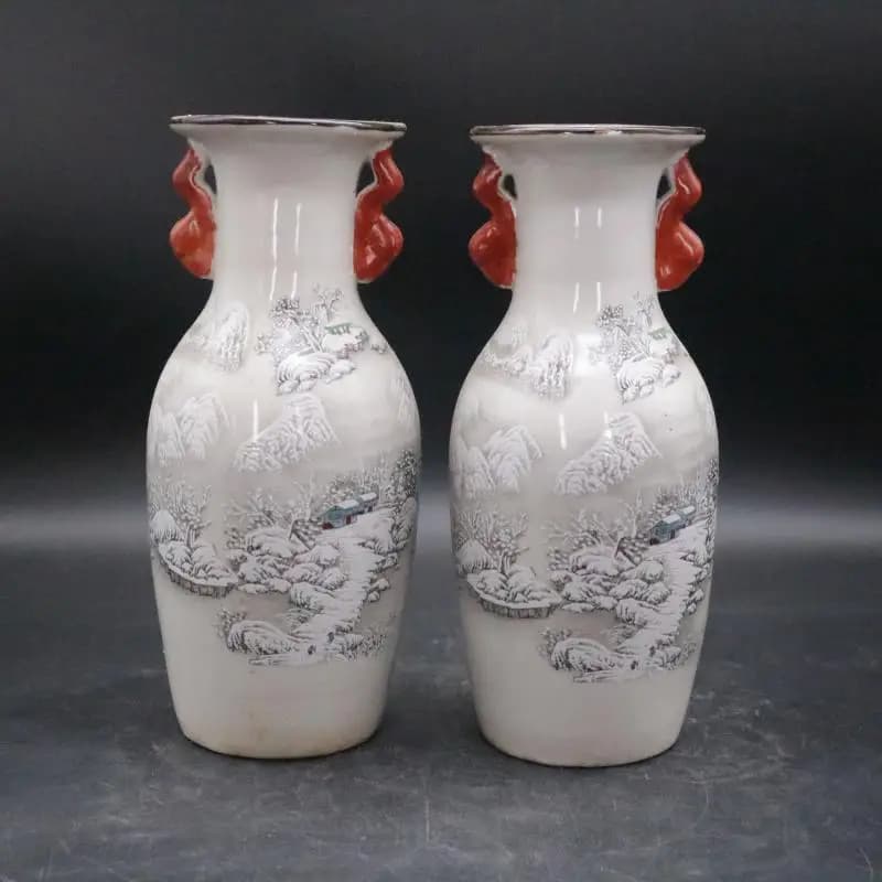 Exquisite Chinese Porcelain Famille Rose Landscape Vases A Pair9.64" Nice Art Work