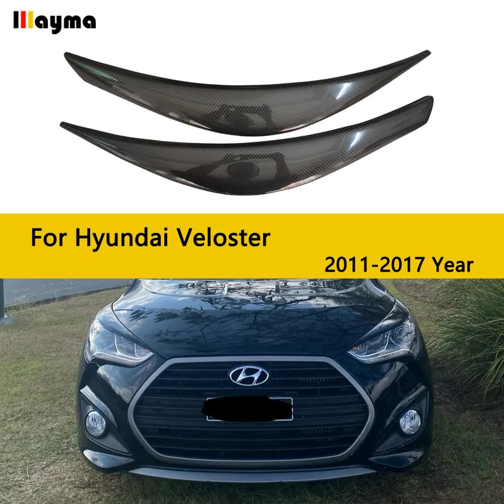 LP Style For Hyundai Veloster 1.6L 1.6T Carbon Fiber Wide Body Headlight Eyebrow CF Bumper Eyelid Auto Body Kit Eyebrows 1Pair