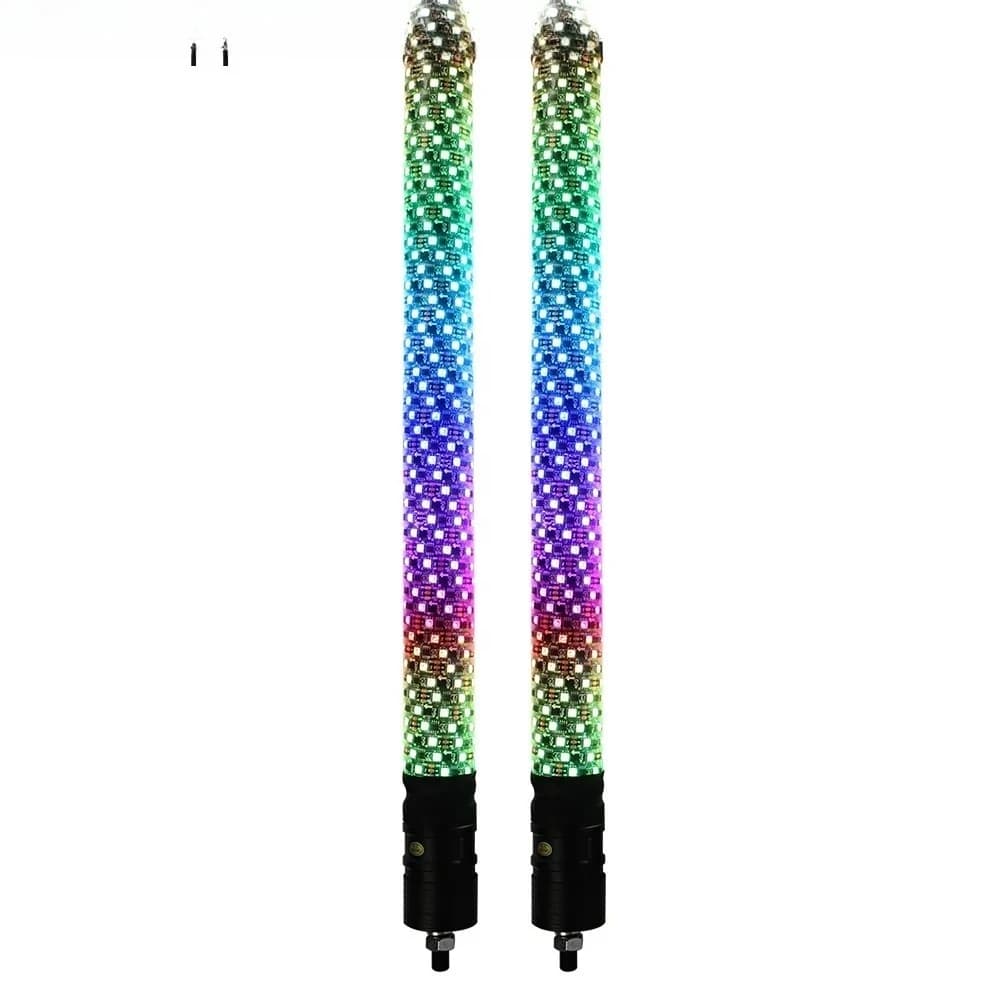 2FT RGB Whip Lights Spiral LED Whip Light with App Remote Control for Jeep UTV ATV Off-Road RZR Polaris Truck