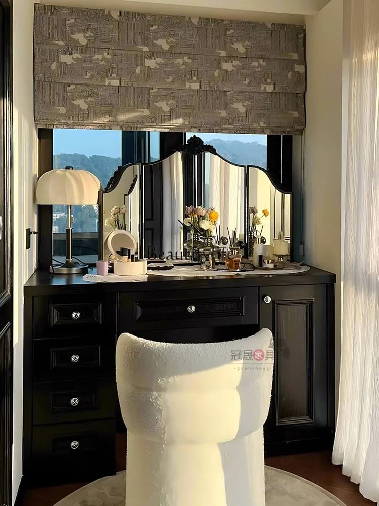 European retro carved dresser desktop tri-fold mirror living room decorative mirror