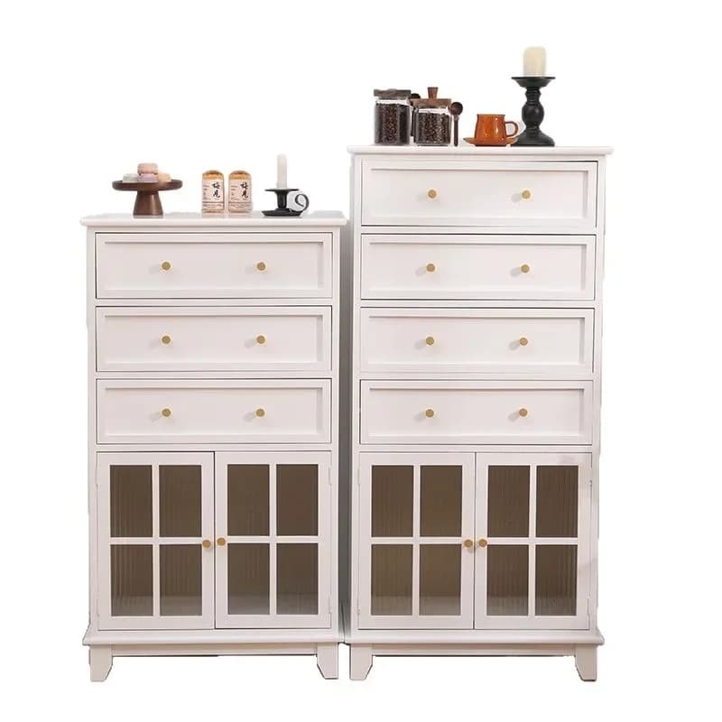 Retro pure solid wood chest cabinet, living room side cabinet, multi-functional drawer storage cabinet with door