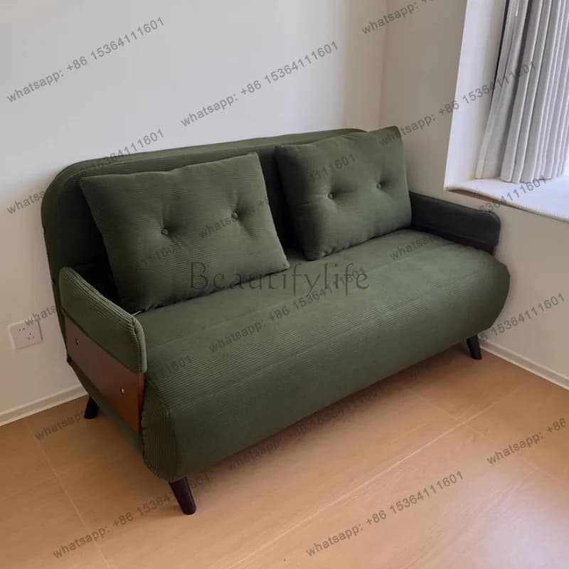 LJY foldable retractable sitting sleeping small apartment Furniture lounge multi-functional solid wood thickened corduroy sofa b