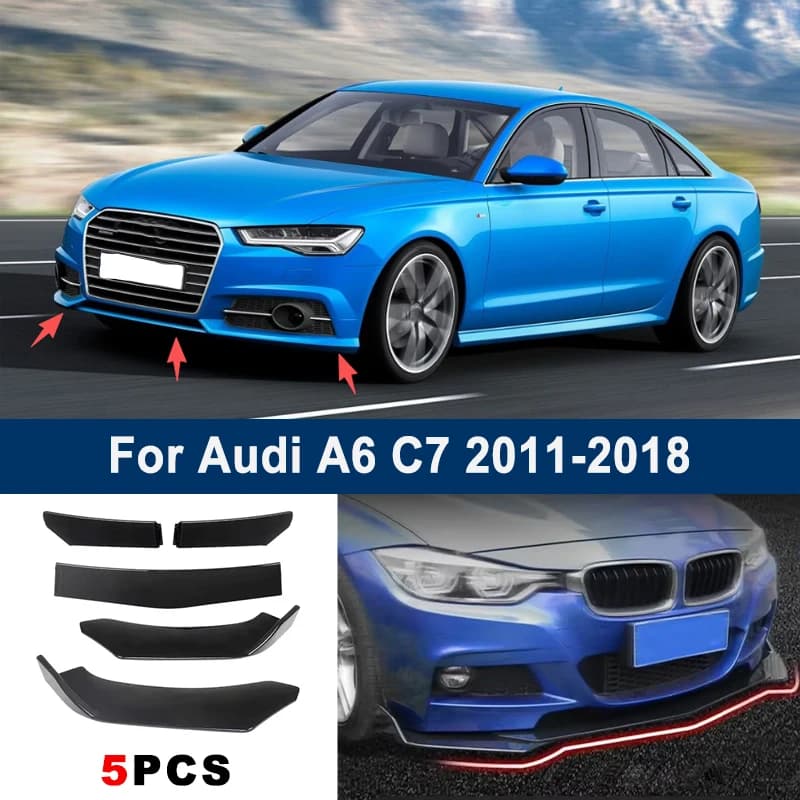 Adjustable 5Pcs Sectional Front Spoiler Lip For Audi A6 C7 2011-2018 Front Bumper Splitter Car Exterior Sport Body Kit