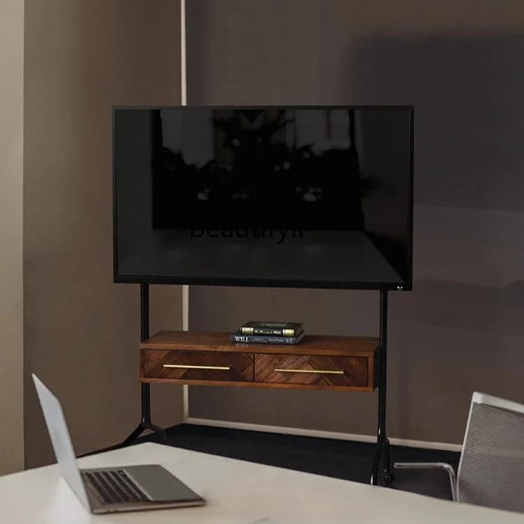 Movable TV Stand Solid Wood Retro Home Nordic Living Room TV Cabinet Office Monitor Floor Stand Wall Mount