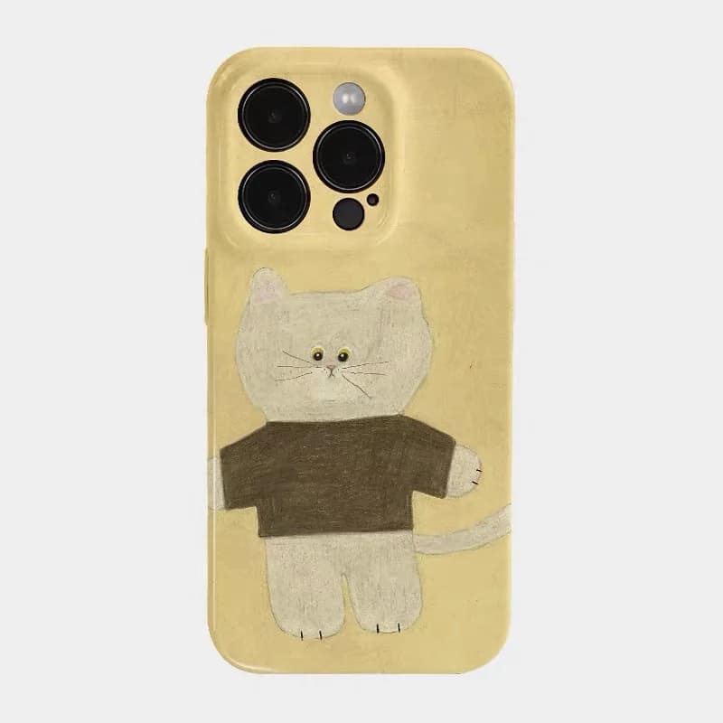 Yellow Dumb Mimi Cat Cartoon Phone Case for IPHONE 17 Air 16E 15 PROMAX 14 Plus 13 12 MINI 11 PRO 16Plus XR Acrylic Phone Cover