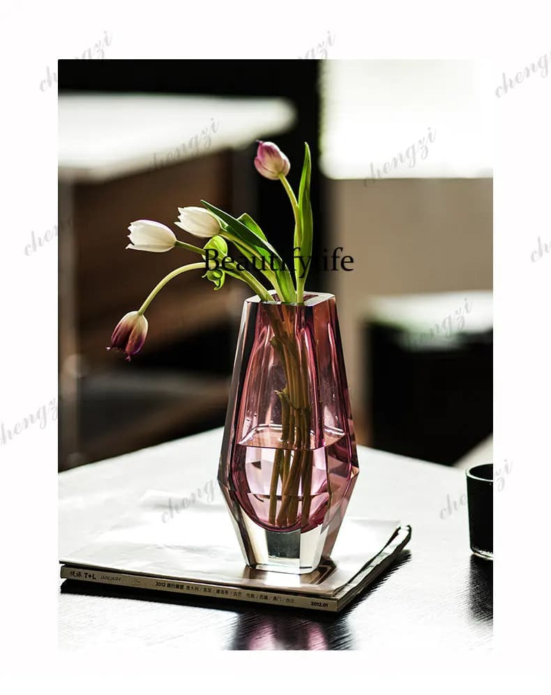 Vase, light luxury, high-end entrance, high-end thickened glass, living room art flower ware