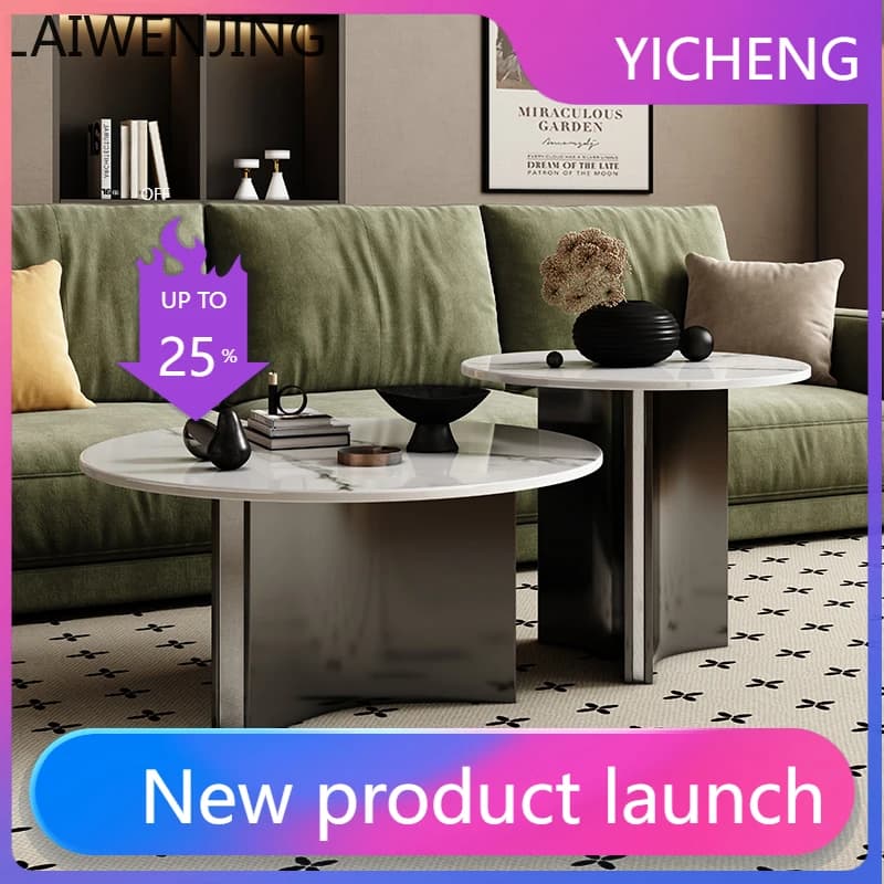 LYY  Italian Style Stone Plate Home Use Large and Small Round Coffee Table Combination Living Room Sofa Side Table