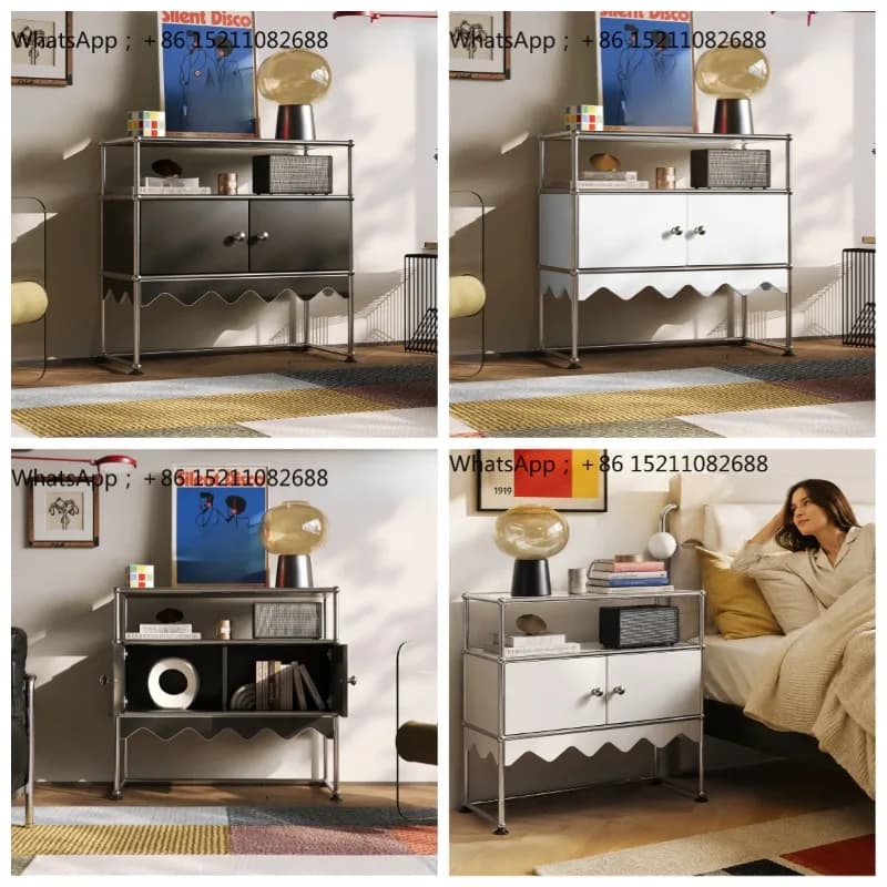 SCY Module Stainless Steel Bedroom Storage Cabinet Display Rack Modern Simple Shelf Bedside Table
