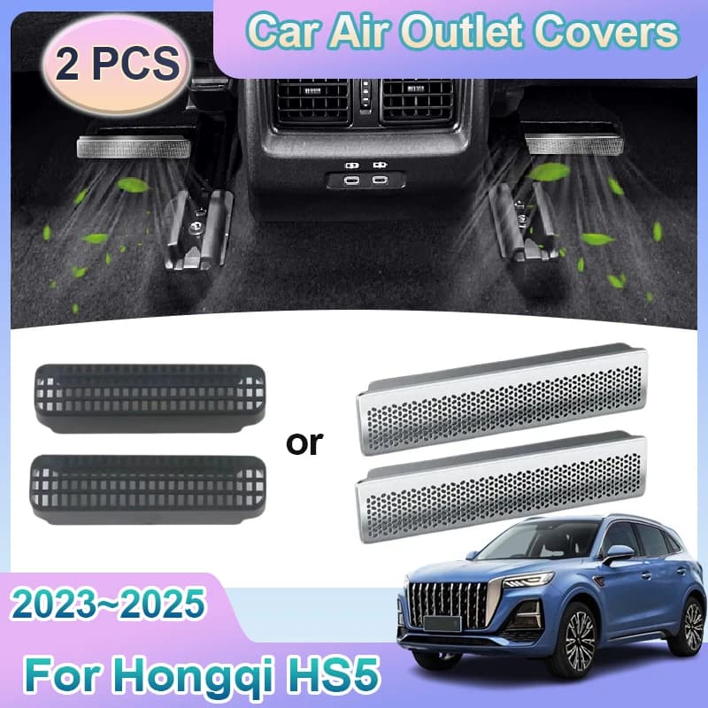 For Hongqi HS5 2023 2024 2025 Anti-blocking Backseat Car Seat Rear Air Vent ABS Stainless Steel Outlet Covers Auto Accessories