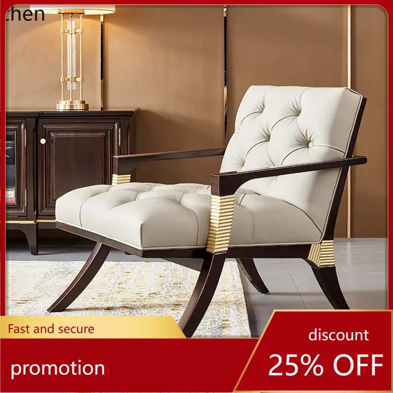 HT Living Room Sofa Chair Top Layer Genuine Leather Leisure Chair Large Apartment Living Room Single Sofa