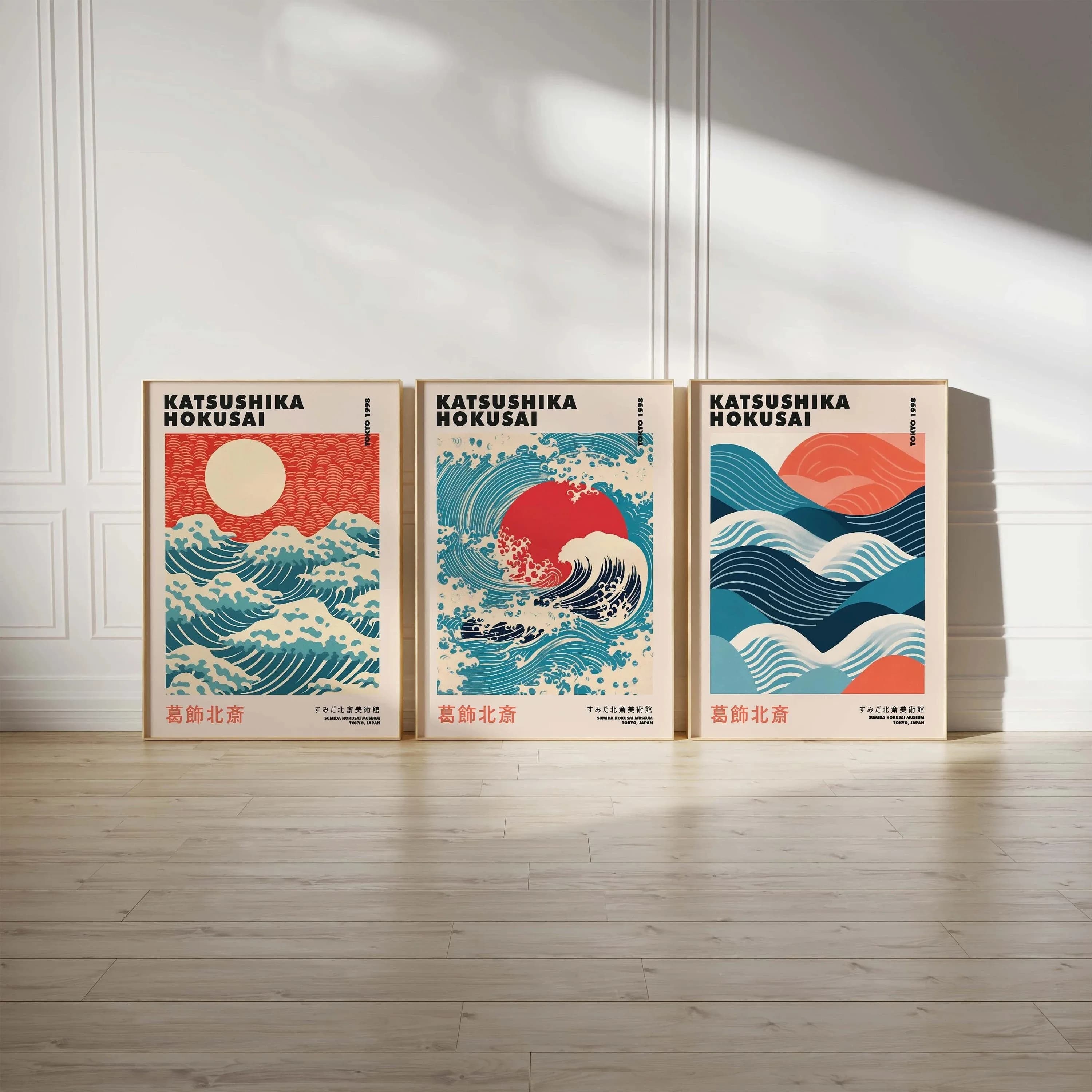Japanese Canvas Poster Hokusai Big Wave and Sunrise Print Wall Art Poster for Modern Living Room Dorm Room Home Aesthetic Decor