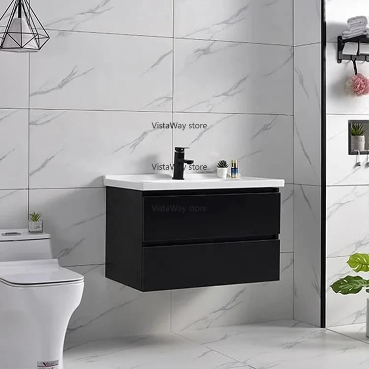 Factory Customized Solid Wood Bathroom Cabinets Bathroom Vanity Furniture Waterproof Drawer Storage Washroom with Ceramic Basin
