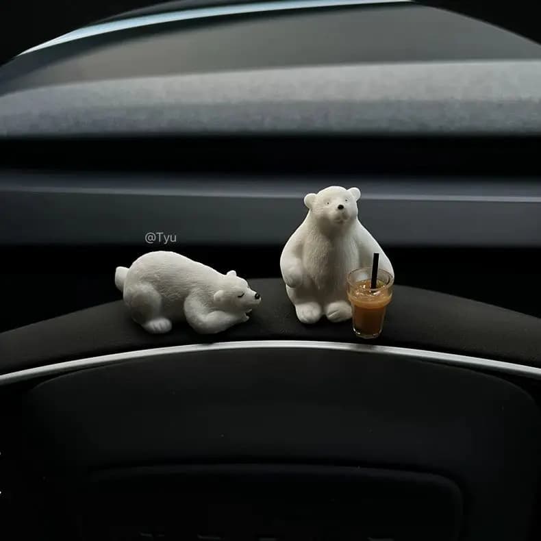 Cute White Bear Car Decor Mini Hanging Ornament for Rearview Mirror Dashboard Screen Auto Interior Accessories