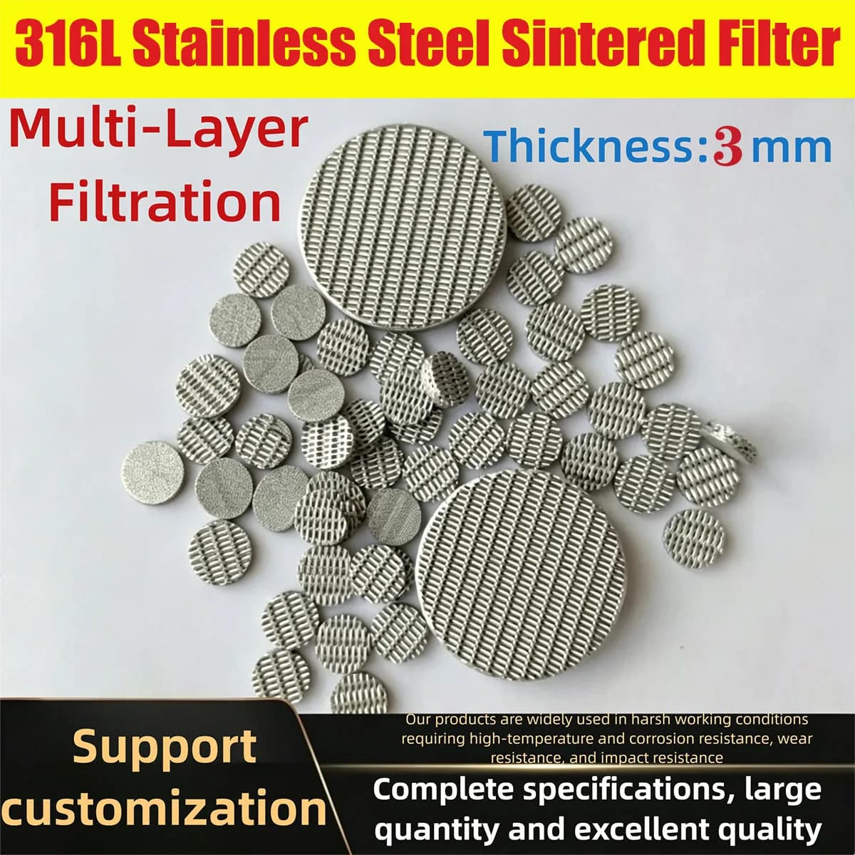 316L Stainless Steel Sintered Filter Disc 3mm Thick High Temperature Resistant Porous Mesh for Liquid Air Filtration