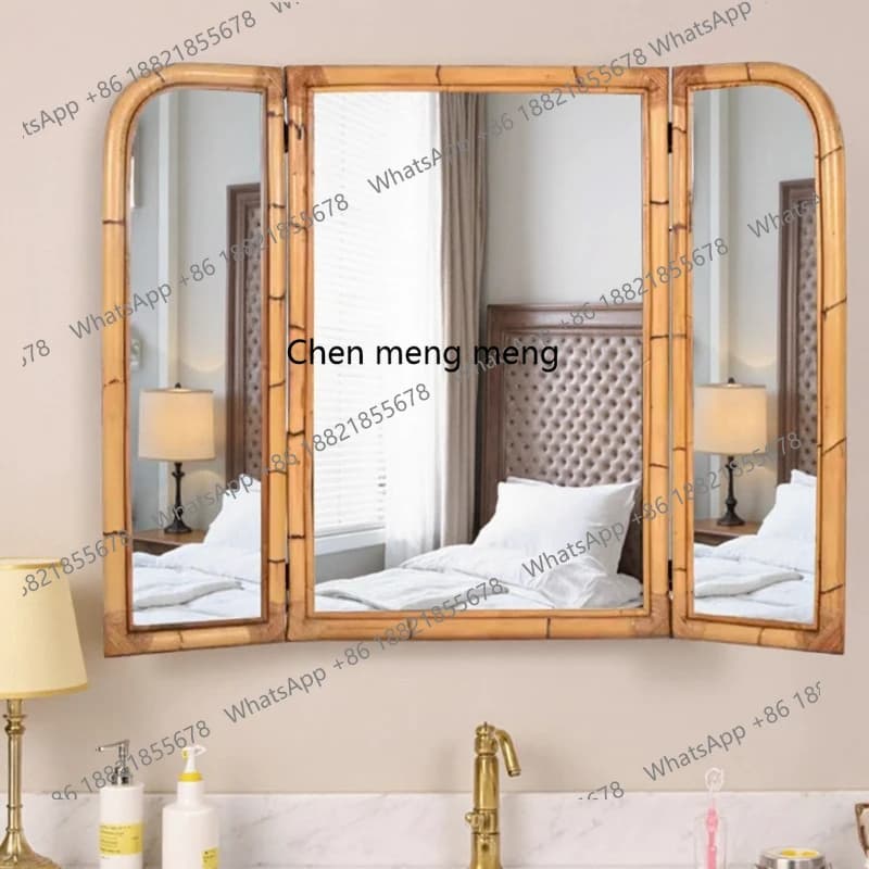 French wall-mounted bathroom bamboo joint antique bedroom dresser makeup mirror