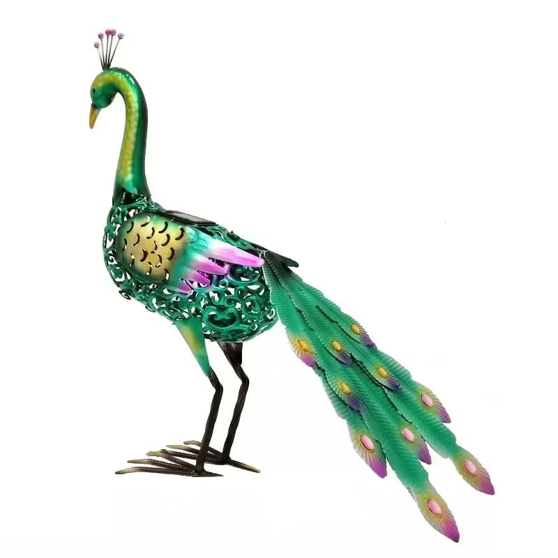 Rural garden decoration, wrought iron light transmission, beautiful shooting props, tail peacock with solar light