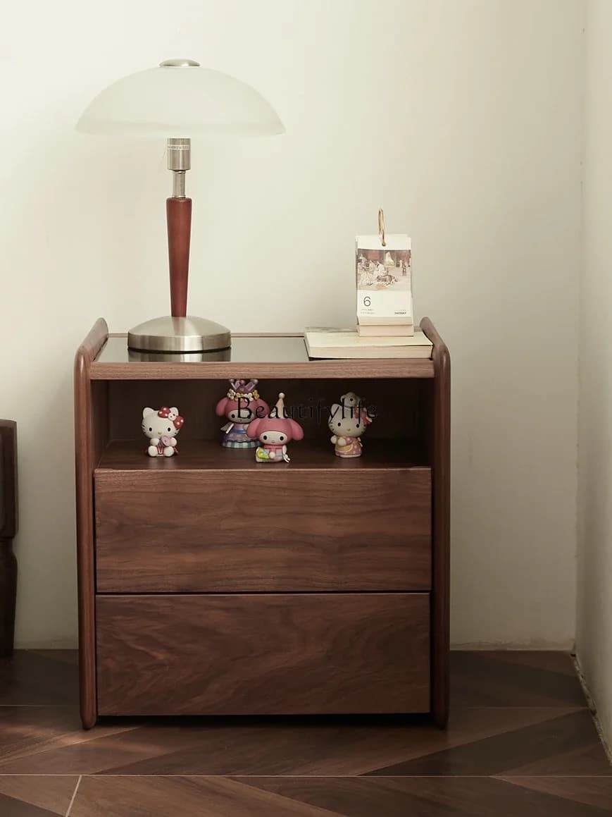 X4 North American black walnut bedside table Modern simple Nordic all solid wood with pumping locker