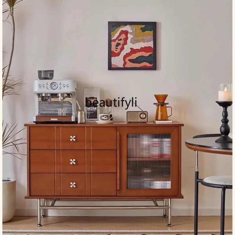 X Vintage Style Solid Wood Sideboard for Small Apartments, Multifunctional Storage Cabinet for Living Room, Home Tea Cabinet