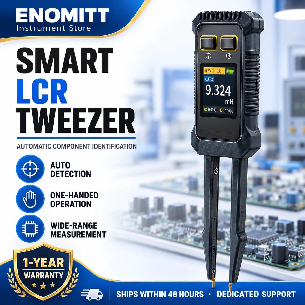 Smart LCR Tweezer Bridge Meter-10kHz High-Precision SMD Tester,ESR, Capacitance, Inductance, Continuity & Diode Measurement