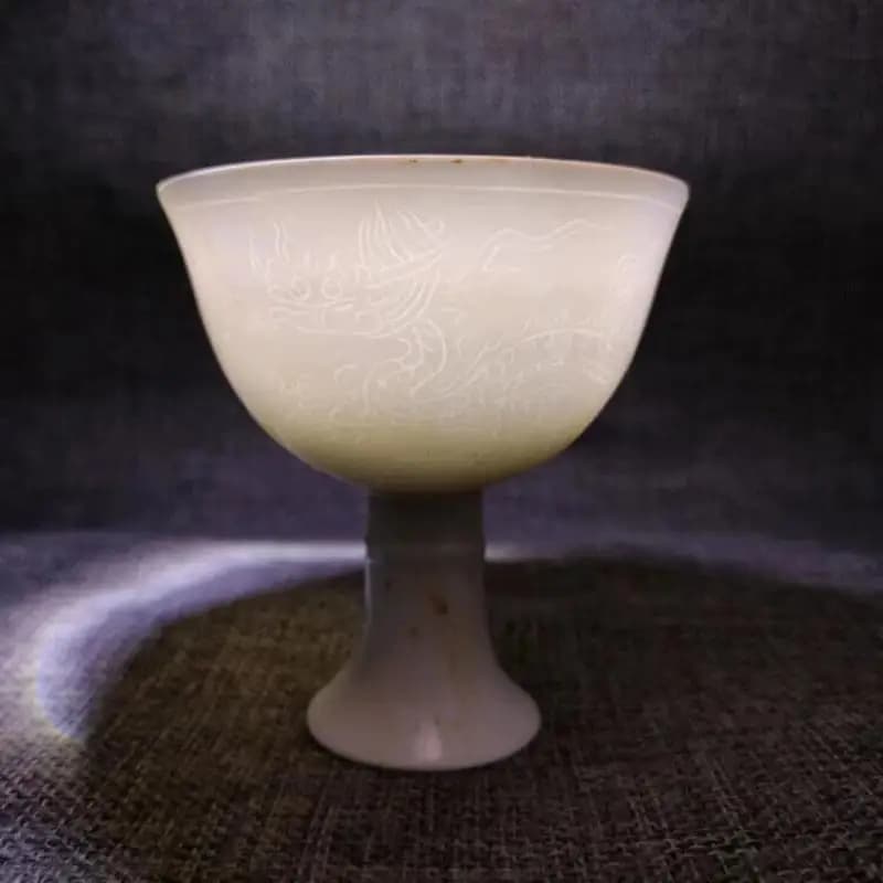 Collect Chinese Ming Porcelain Internal Carving Animal Dragon High Foot Cup Cup